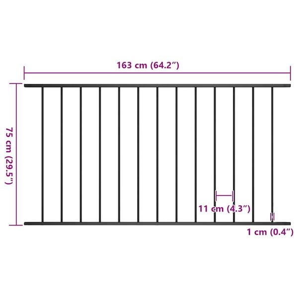 vidaXL Fence Panel Powder-coated Steel 5.4 ft x 2.5 ft Black
