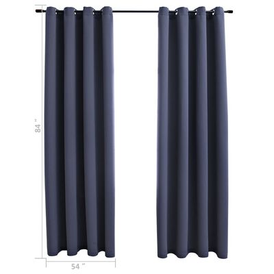 vidaXL Blackout Curtains with Rings 2 pcs Anthracite 54"x84" Fabric