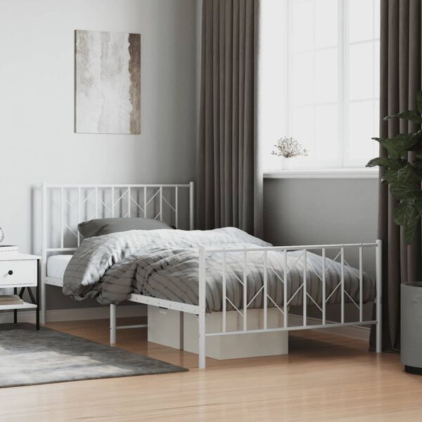 vidaXL Bed Frame White Steel Twin Bed Frame Rectangular Modern