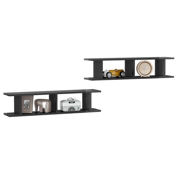 vidaXL Wall Shelf Set of 2 High gloss grey Engineered wood