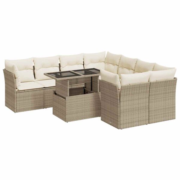 vidaXL Garden Sofa Set Beige PE Rattan Large Adjustable Armrests