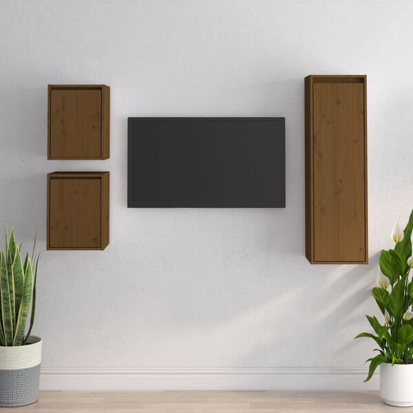 vidaXL TV Cabinet Set of 3 Honey brown Solid pinewood Medium