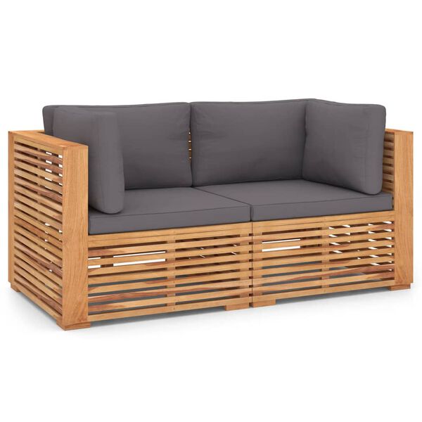 vidaXL Patio 2-Seater Sofa with Cushions Solid Teak Wood