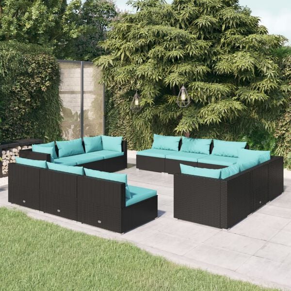vidaXL Garden Lounge Set Black, Water Blue