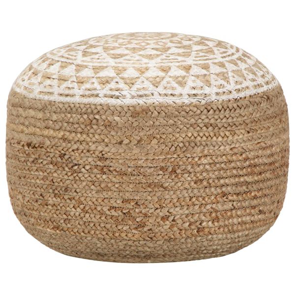 vidaXL Pouffe White printed pattern Jute with EPS foam balls filling