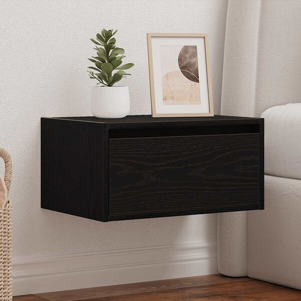 vidaXL Wall-mounted Bedside Cabinet Black oak Engineered wood Medium