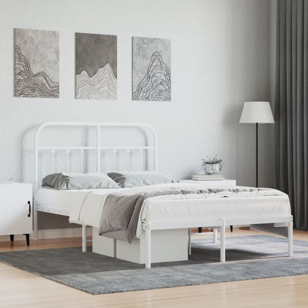 vidaXL Bed Frame White Powder-Coated Steel Small Double Bed Frame