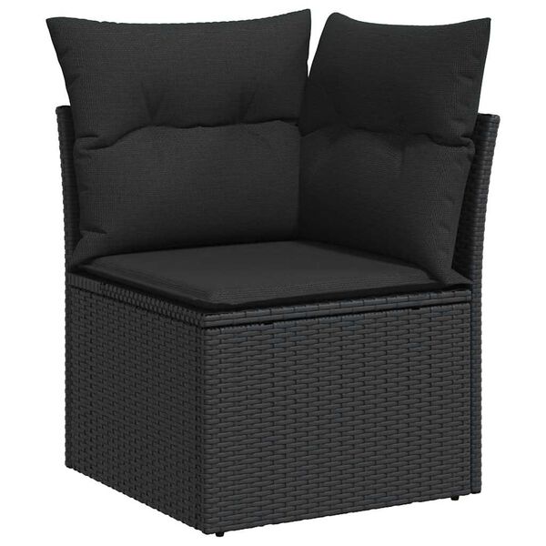 vidaXL Garden Sofa Set Black PE Rattan, Powder-coated steel, Tempered glass