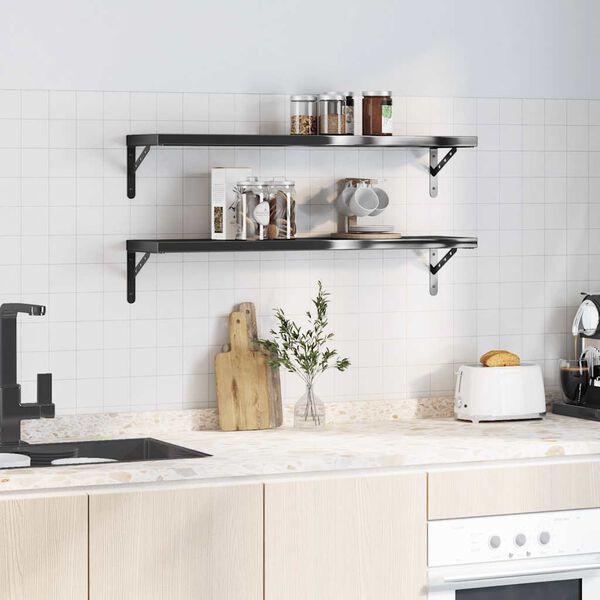 vidaXL Wall Shelf Black Stainless steel with black finish Wall mounting