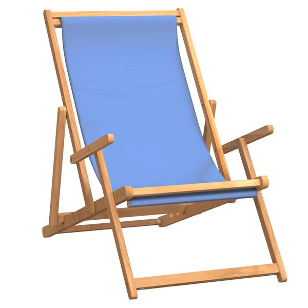 vidaXL Beach Chair Blue Teak wood, Polyester Medium Foldable