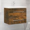 vidaXL Sink Cabinet With Basin Smoked oak, White Engineered wood, Ceramic