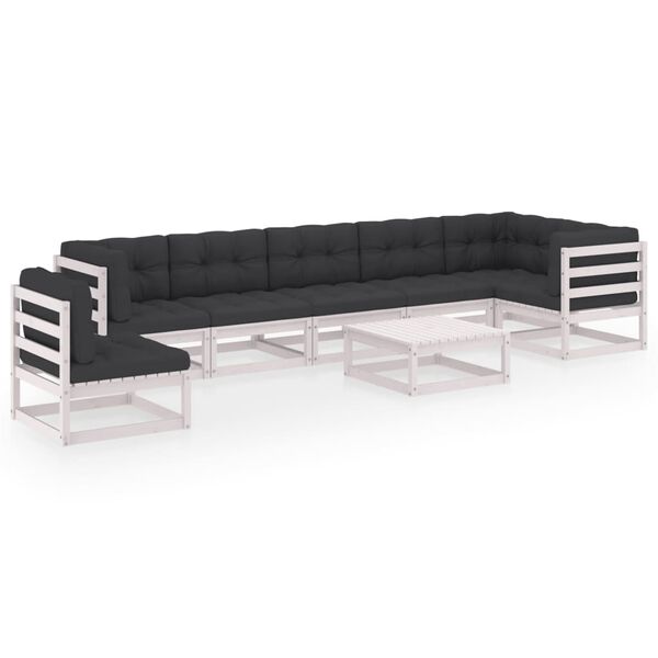 vidaXL Garden Lounge Set White Solid pinewood 8 Piece Set Modular