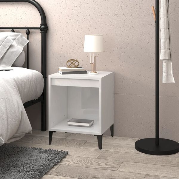 vidaXL Bedside Cabinet High gloss white Engineered wood, metal Medium