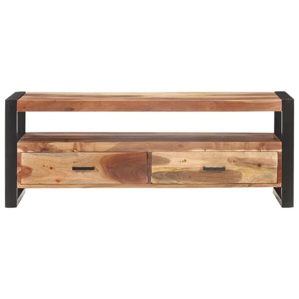 vidaXL TV Cabinet Brown, Black Solid Acacia Wood, Powder-Coated Steel