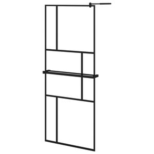vidaXL Walk-in Shower Wall with Shelf Black 31.5"x76.8" ESG Glass&Aluminum