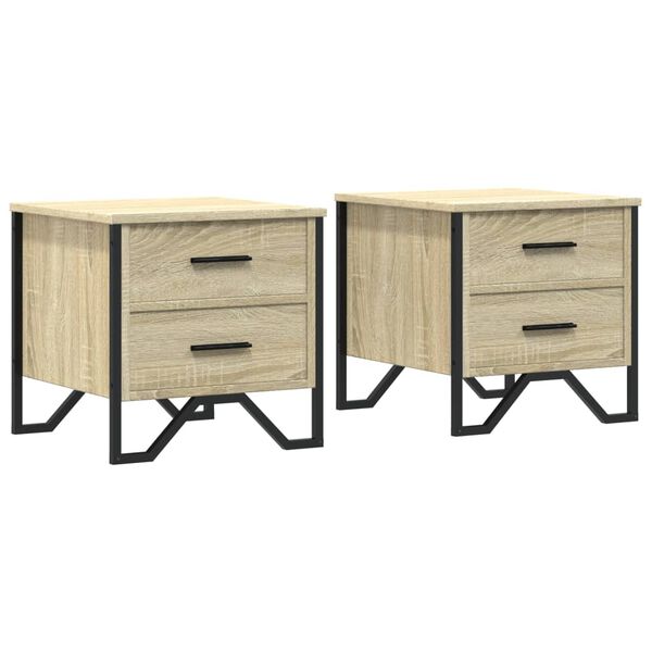 vidaXL Bedside Cabinet Set of 2 Sonoma oak Engineered wood, Metal Medium