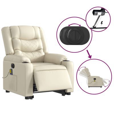 vidaXL Electric Stand up Massage Recliner Chair Cream Faux Leather
