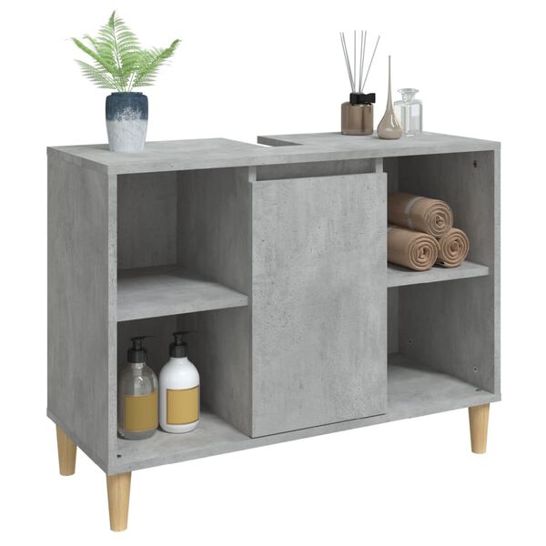 vidaXL Sink Cabinet Concrete grey Engineered wood, solid eucalyptus wood