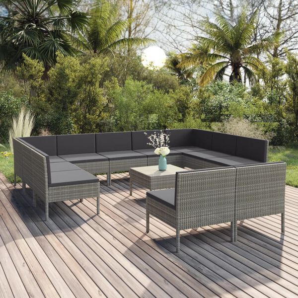 vidaXL Garden Lounge Set Grey PE rattan, powder-coated steel Large