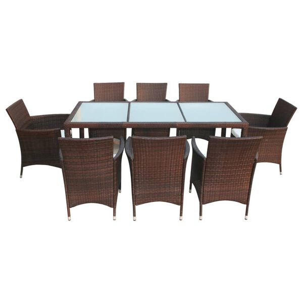 vidaXL Outdoor Furniture Set Brown Steel frame, PE rattan, Glass Large