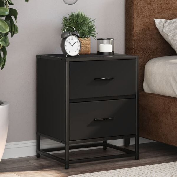 vidaXL Bedside Cabinet Set of 2 Black Engineered wood, steel Medium