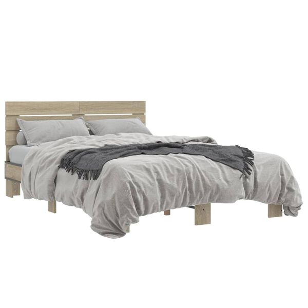 vidaXL Bed Frame Sonoma oak Engineered wood, metal Full Durable