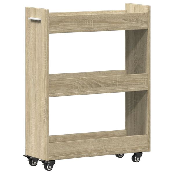 vidaXL Cabinet with Wheels Sonoma Oak 23.6"x8.7"x31.1" Engineered Wood