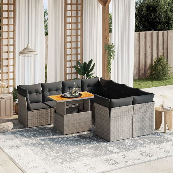 vidaXL Garden Sofa Set Grey PE rattan Large Adjustable Armrests