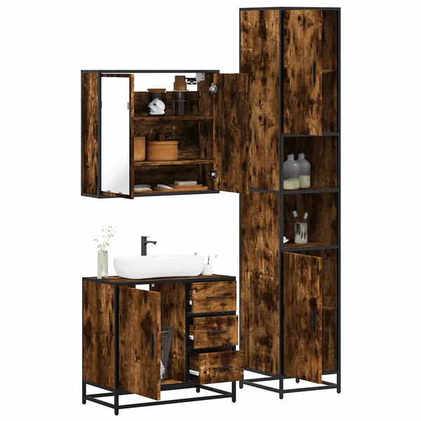 vidaXL Bathroom Furniture Set Smoked Oak Engineered wood, metal, glass