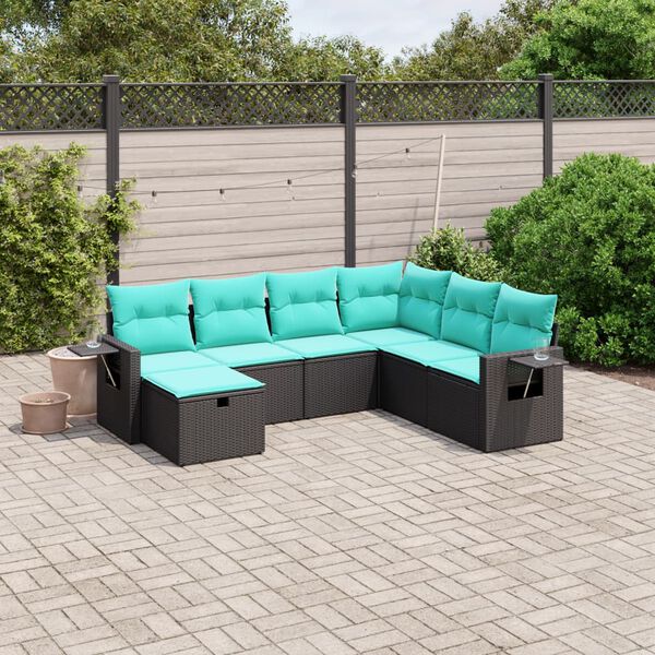 vidaXL Garden Sofa Set Black Poly Rattan Large Modular