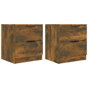 vidaXL Bedside Cabinet Set of 2 Smoked Oak Engineered Wood Medium