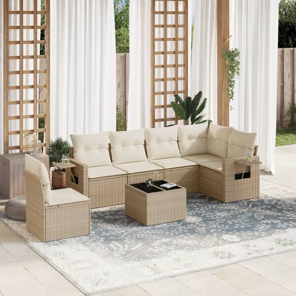 vidaXL Garden Sofa Set Beige PE rattan, powder-coated steel, tempered glass