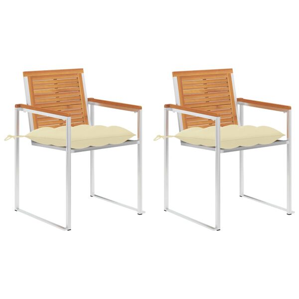 vidaXL Patio Chairs with Cushions 2 pcs Solid Acacia Wood and Steel