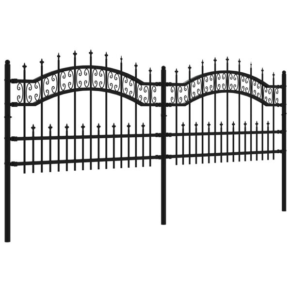 vidaXL Garden Fence with Spear Top Black 94.5"x29.5" Powder-coated Steel