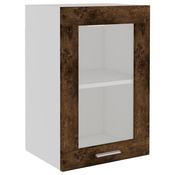 vidaXL Hanging Glass Cabinet Smoked Oak Engineered Wood Medium
