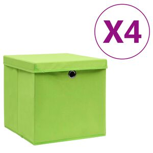 vidaXL Storage Box Set of 4 Green Non-woven fabric Small Collapsible