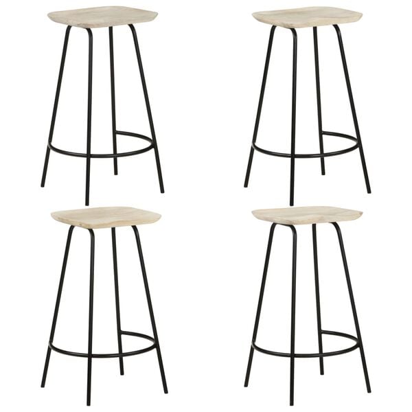 vidaXL Bar Stool Set of 4 Bleached wood, Black Solid mango wood, Iron