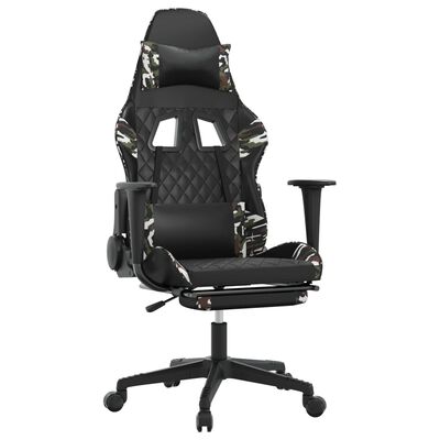 vidaXL Massage Gaming Chair with Footrest Black&Camouflage Faux Leather