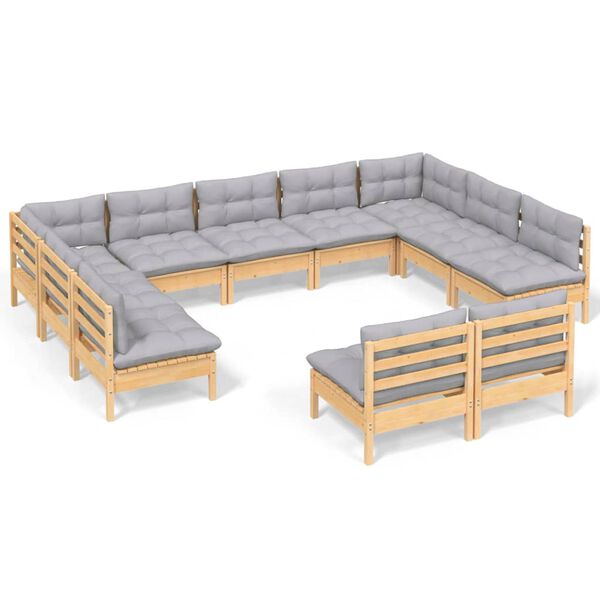 vidaXL Garden Lounge Set Grey Solid pine wood, 100% polyester Large