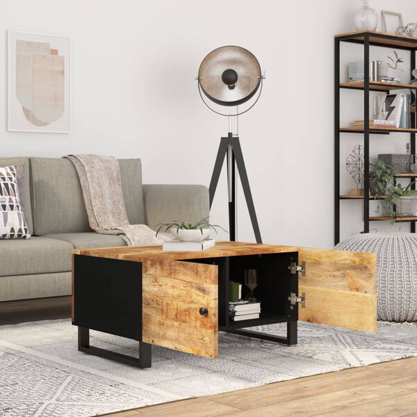 vidaXL Coffee Table Natural wood and black Solid mango wood, engineered wood