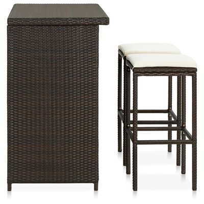 vidaXL 3 Piece Bar Set Poly Rattan Brown