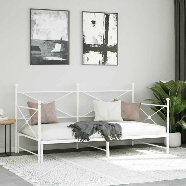vidaXL Daybed With Trundle White Steel Single to double bed conversion