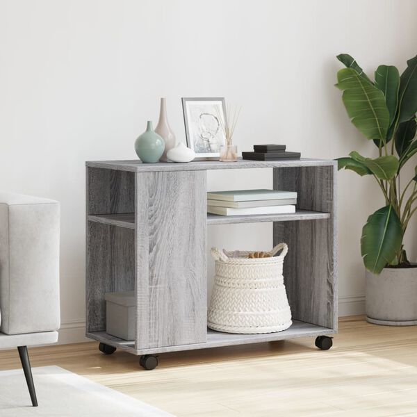 vidaXL Side Table Gray Sonoma Engineered wood Medium Lockable wheels