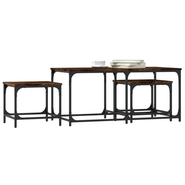 vidaXL Nesting Coffee Table Set of 3 Smoked Oak Engineered Wood