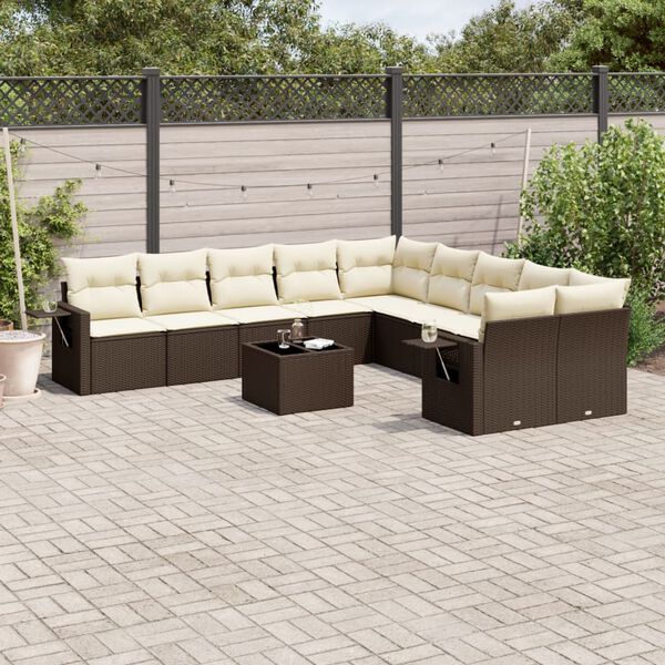 vidaXL Garden Sofa Set Brown, Cream White