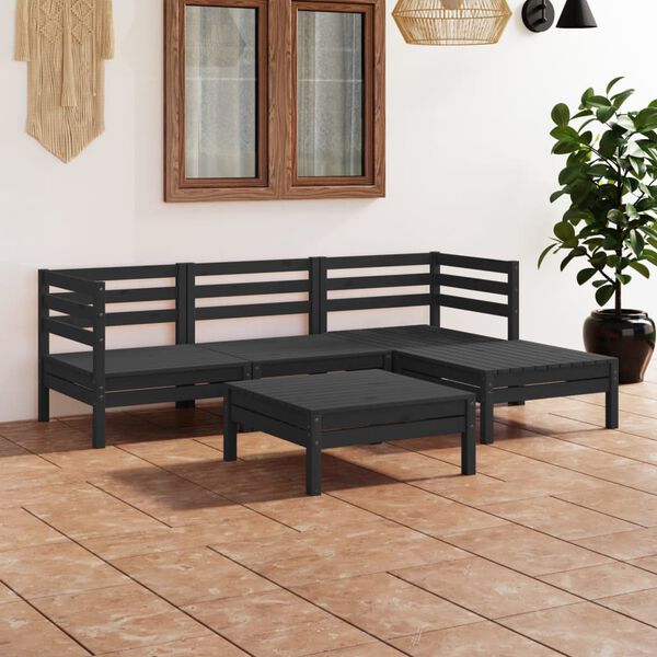 vidaXL Garden Lounge Set Black Solid pine wood 25.0 in x 25.0 in x 24.6 in