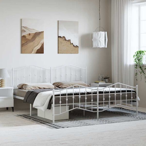 vidaXL Bed Frame White Powder-Coated Steel 72 x 84 in Bed Frame
