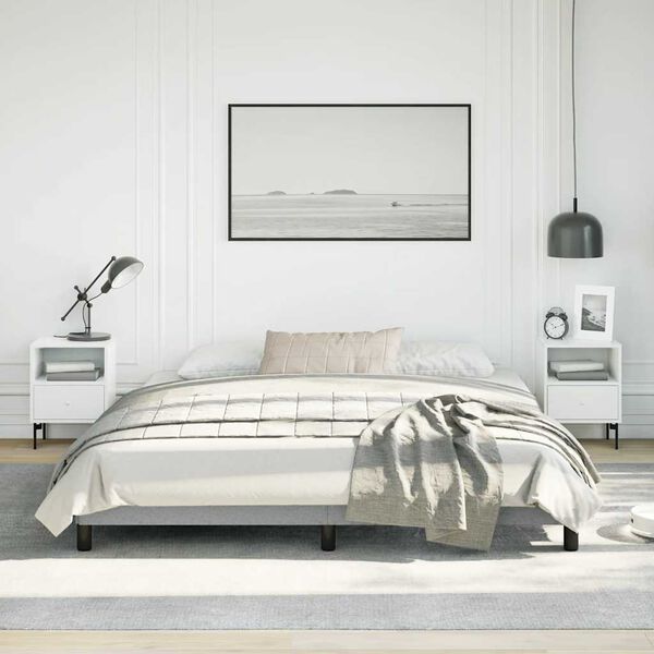 vidaXL Bed Frame Light gray Polyester fabric, plywood, engineered wood