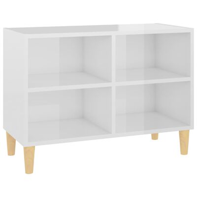 vidaXL TV Stand with Solid Wood Legs High Gloss White 27.4"x11.8"x19.7"