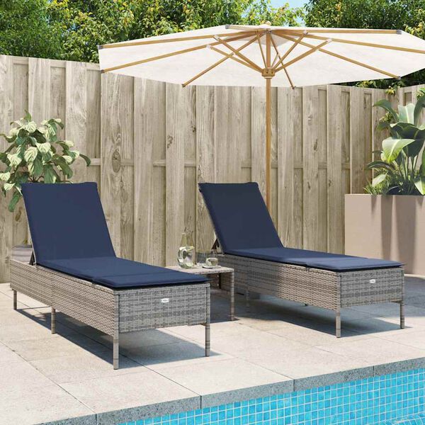 vidaXL Patio Sun Lounger Gray PE rattan Standard Adjustable Armrests